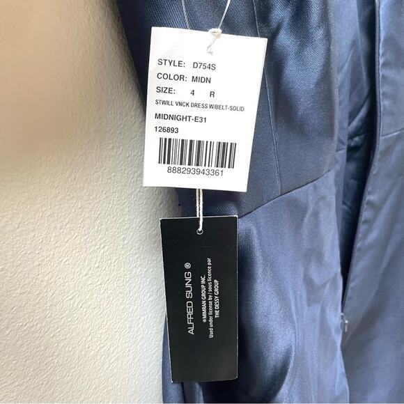 Alfred Sung Sleeveless A-Line Satin Dress w Pockets Midnight Blue Women’s 4 $231 - Picture 9 of 9